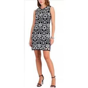 Taylor Women L Crochet Shift Dress Fest B & W  Floral Chic Boho Tailored Lined